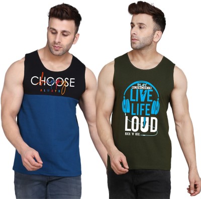 Cryptic Printed Men Scoop Neck Dark Green, Black, Dark Blue T-Shirt