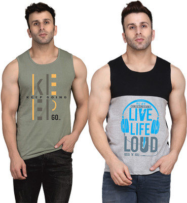 SLOWLORIS Printed, Colorblock Men Round Neck Black, Grey, Light Green T-Shirt