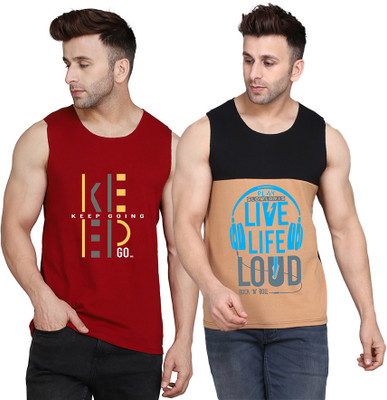 TEEFOX Printed Men Round Neck Black, Beige, Maroon T-Shirt
