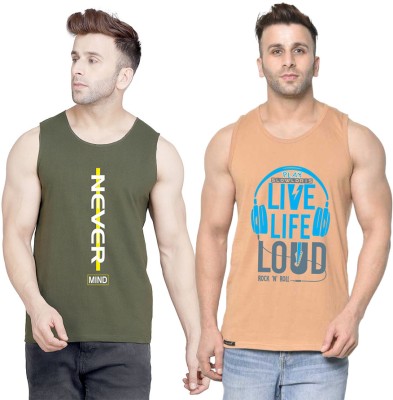 Cryptic Printed Men Scoop Neck Beige, Dark Green T-Shirt