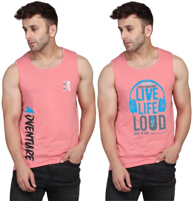 SLOWLORIS Printed Men Scoop Neck Pink T-Shirt