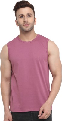 CHKOKKO Solid Men Round Neck Purple T-Shirt