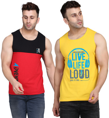 SLOWLORIS Printed Men Scoop Neck Yellow, Black, Red T-Shirt