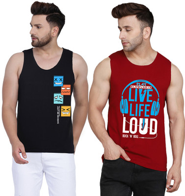 SLOWLORIS Printed Men Round Neck Maroon, Black T-Shirt