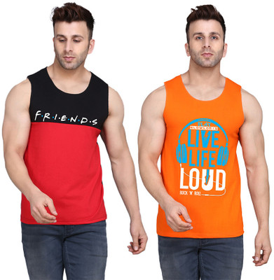 SLOWLORIS Printed Men Scoop Neck Orange, Black, Red T-Shirt