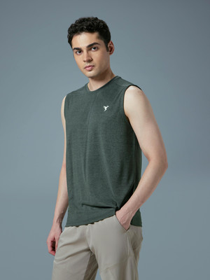 TECHNOSPORT Self Design Men Crew Neck Green T-Shirt