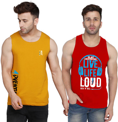 SLOWLORIS Printed Men Scoop Neck Red, Yellow, White T-Shirt