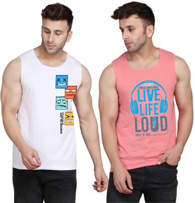 Cryptic Printed Men Scoop Neck Pink, White T-Shirt