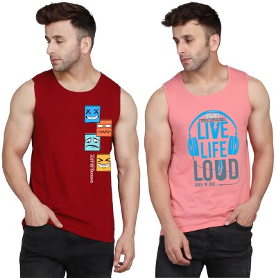 TEEFOX Printed Men Scoop Neck Pink, Maroon T-Shirt