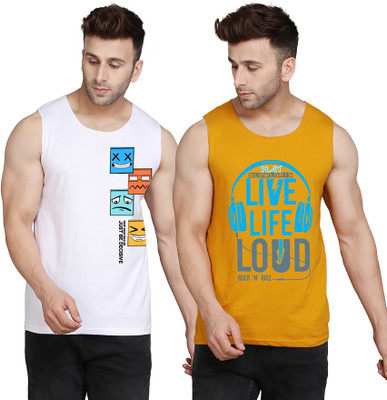 Cryptic Printed Men Scoop Neck Yellow, White T-Shirt