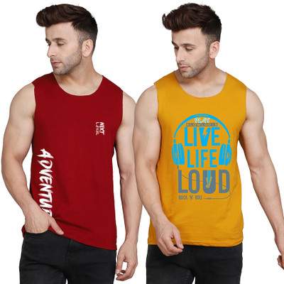 SLOWLORIS Printed Men Scoop Neck Yellow, White, Maroon T-Shirt