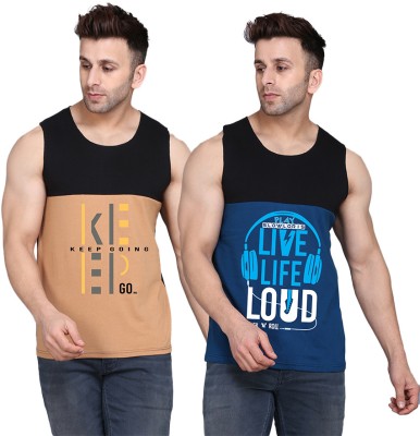 Cryptic Printed Men Scoop Neck Black, Dark Blue, Beige T-Shirt