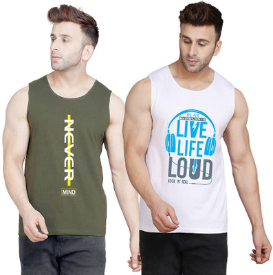 SLOWLORIS Printed Men Scoop Neck White, Dark Green T-Shirt