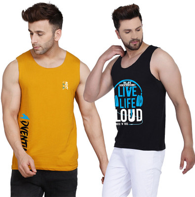 SLOWLORIS Printed Men Round Neck Black, Yellow, White T-Shirt