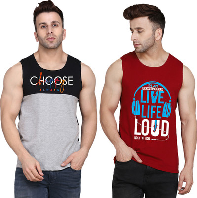 SLOWLORIS Typography Men Round Neck Maroon, Black, Grey T-Shirt