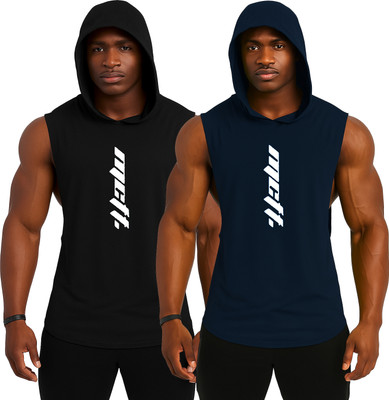 RMLKN Printed Men Hooded Neck Black, Blue T-Shirt