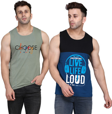 SLOWLORIS Printed Men Round Neck Black, Dark Blue, Light Green T-Shirt