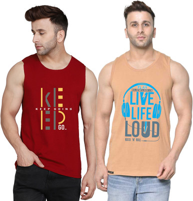 SLOWLORIS Printed Men Round Neck Beige, Maroon T-Shirt