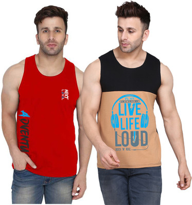 SLOWLORIS Printed Men Round Neck Black, Beige, Red T-Shirt