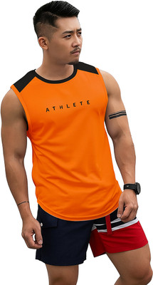 RMLKN Printed, Colorblock Men Round Neck Orange T-Shirt