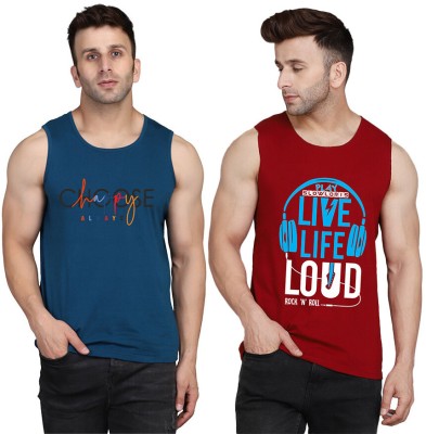 SLOWLORIS Printed Men Round Neck Maroon, Dark Blue T-Shirt