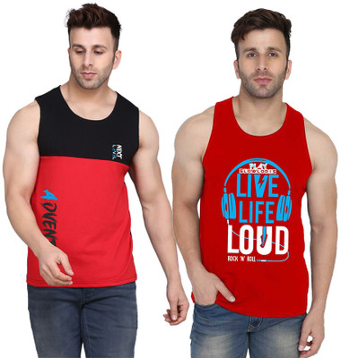 SLOWLORIS Printed Men Round Neck Black, Red T-Shirt