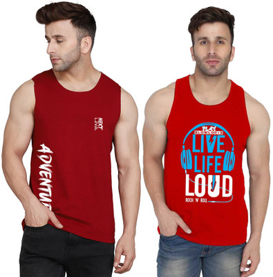 SLOWLORIS Printed Men Scoop Neck Red, Maroon T-Shirt