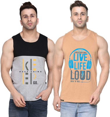 SLOWLORIS Printed Men Round Neck Beige, Black, Grey T-Shirt