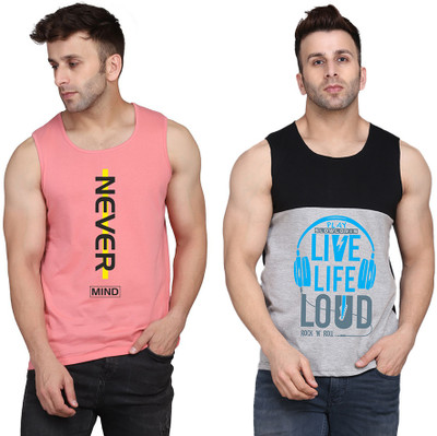 TEEFOX Printed Men Round Neck Black, Grey, Pink T-Shirt