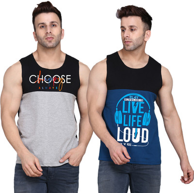 TEEFOX Printed Men Round Neck Black, Dark Blue, Grey T-Shirt