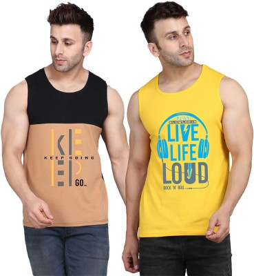 Cryptic Printed Men Scoop Neck Yellow, Black, Beige T-Shirt