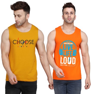 SLOWLORIS Printed Men Scoop Neck Orange, Yellow, White T-Shirt