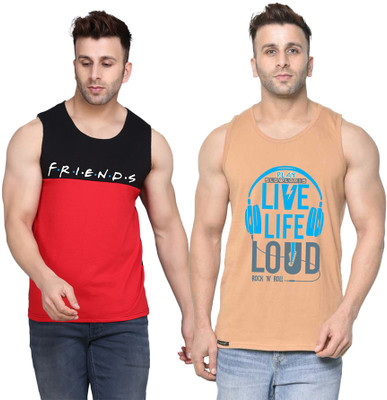 Cryptic Printed, Colorblock Men Round Neck Beige, Black, Red T-Shirt