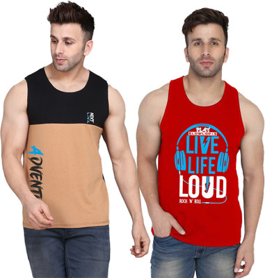 SLOWLORIS Printed Men Scoop Neck Red, Black, Beige T-Shirt