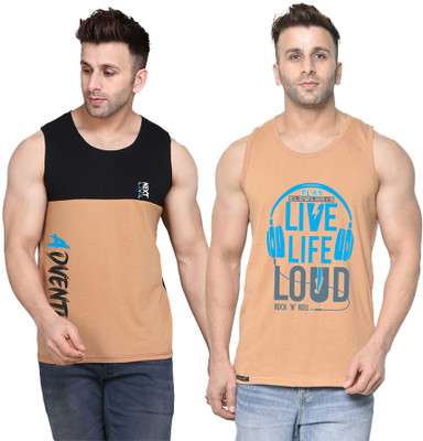 Cryptic Printed Men Round Neck Beige, Black T-Shirt