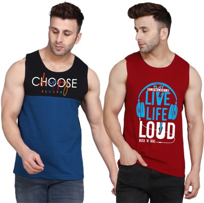 SLOWLORIS Printed Men Scoop Neck Maroon, Black, Dark Blue T-Shirt