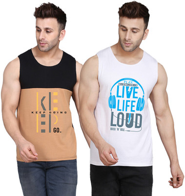 SLOWLORIS Printed Men Scoop Neck White, Black, Beige T-Shirt