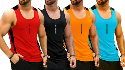 R ROCKIN TEES Printed Men Round Neck Black, Red, Orange, Light Blue T-Shirt