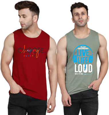 SLOWLORIS Printed Men Scoop Neck Light Green, Maroon T-Shirt
