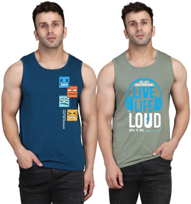 TEEFOX Printed Men Scoop Neck Light Green, Dark Blue T-Shirt