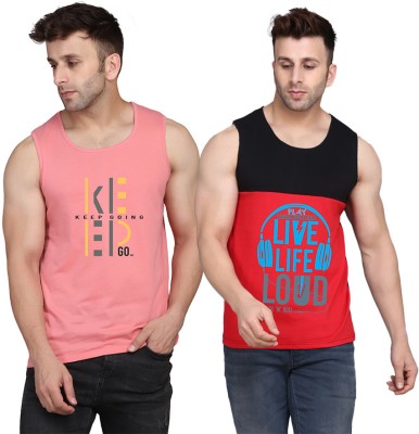 TEEFOX Printed Men Scoop Neck Black, Red, Pink T-Shirt