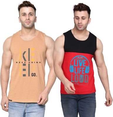 Cryptic Printed Men Scoop Neck Black, Red, Beige T-Shirt