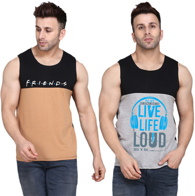 TEEFOX Printed Men Round Neck Black, Grey, Beige T-Shirt