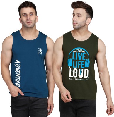 MINISTRY OF FRIENDS Printed Men Scoop Neck Dark Green, Dark Blue T-Shirt