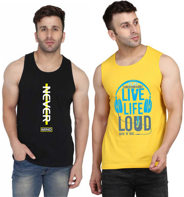 SLOWLORIS Printed Men Round Neck Yellow, Black T-Shirt