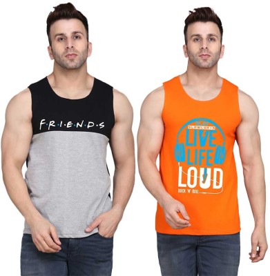 TEEFOX Printed Men Scoop Neck Orange, Black, Grey T-Shirt