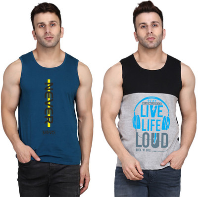 TEEFOX Printed Men Scoop Neck Black, Grey, Dark Blue T-Shirt