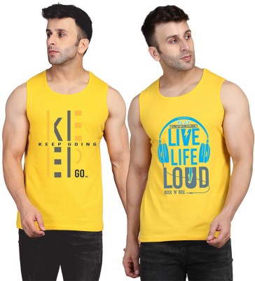 MINISTRY OF FRIENDS Printed Men Scoop Neck Yellow T-Shirt