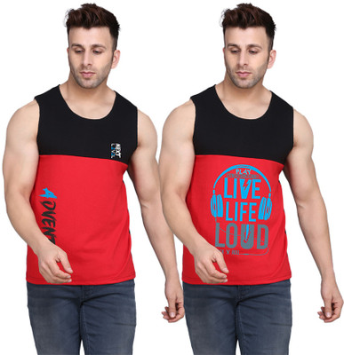 TEEFOX Printed Men Scoop Neck Black, Red T-Shirt