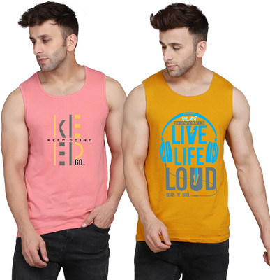 SLOWLORIS Typography Men Round Neck Yellow, White, Pink T-Shirt